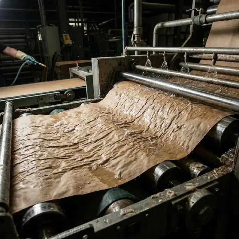The washing and tanning process of kraft paper.