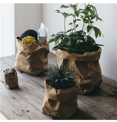 Washable kraft paper storage bag, plant bag, cosmeti washable kraft paper sto...