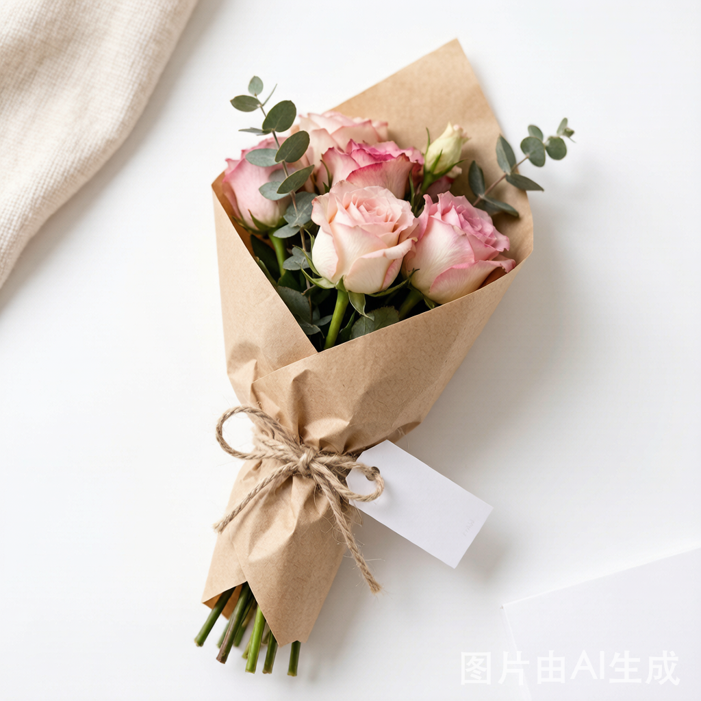 Washable Kraft Paper Floral Gift Wrapping with Twine